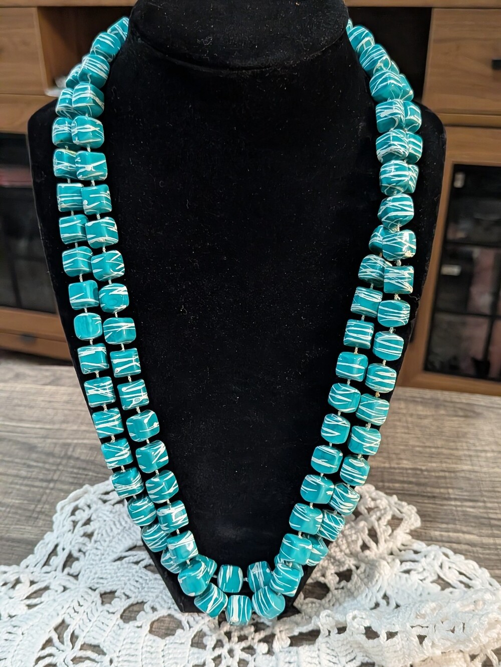 Turquoise And White Bead Necklace